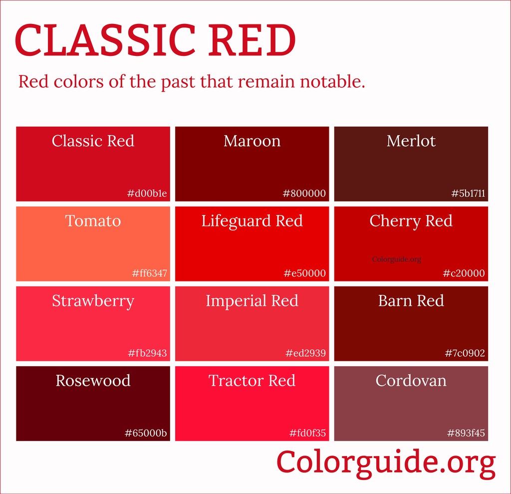 80 Types of Classic Red - Colorguide.org