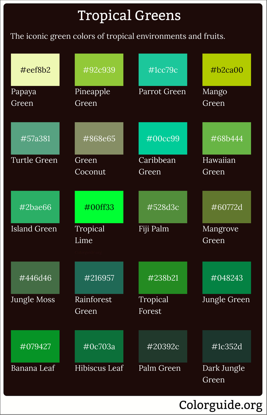 palette of tropical green colors