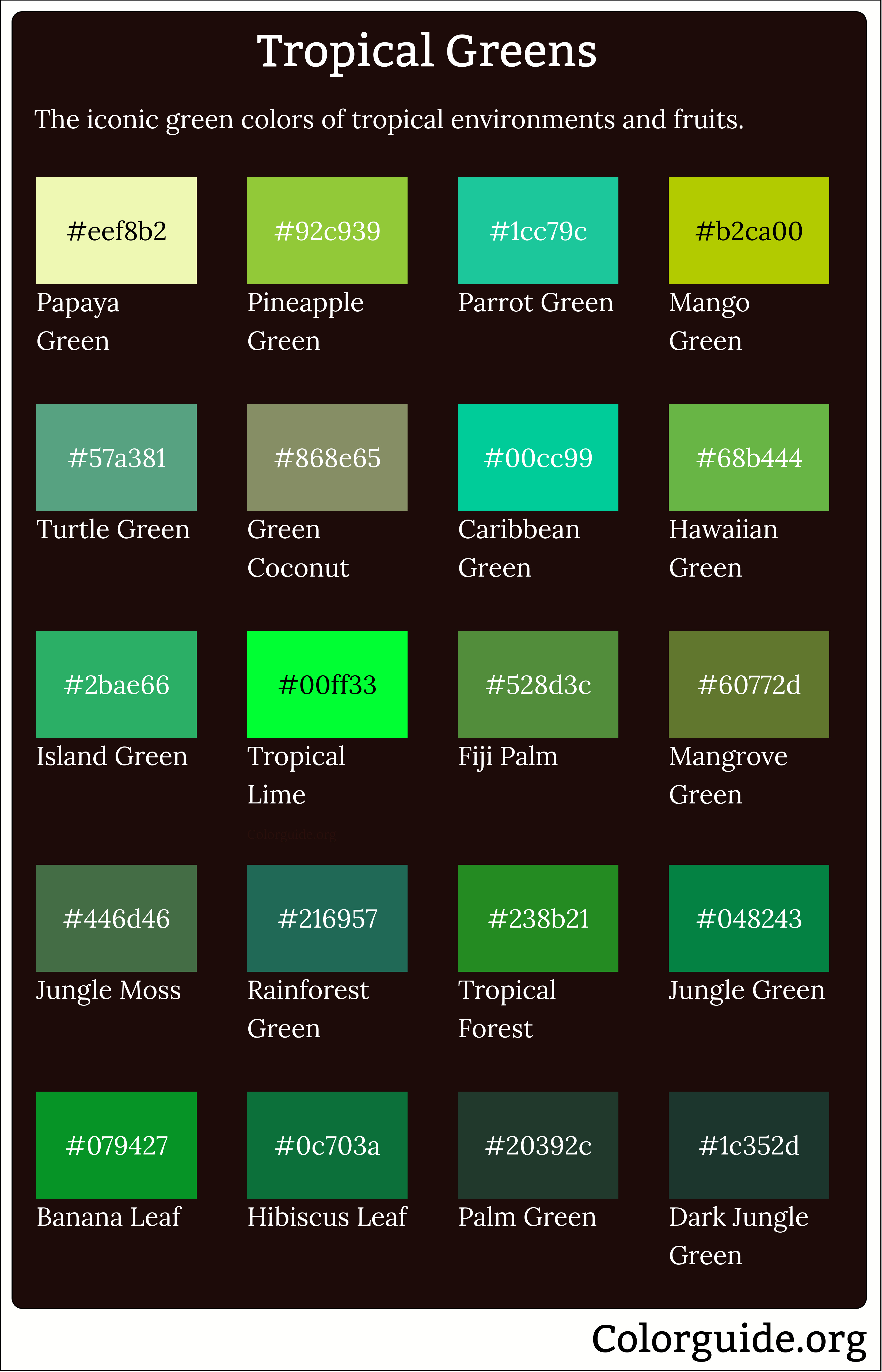 palette of tropical green colors
