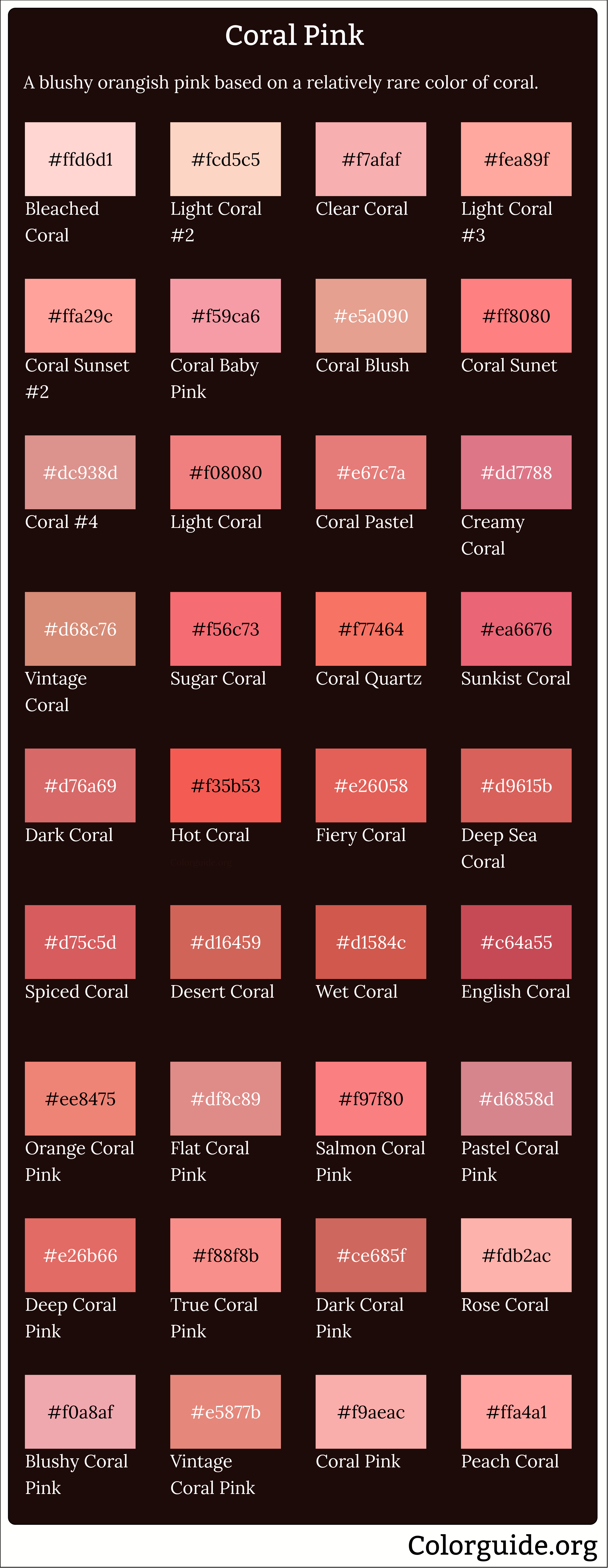 types of coral pink color